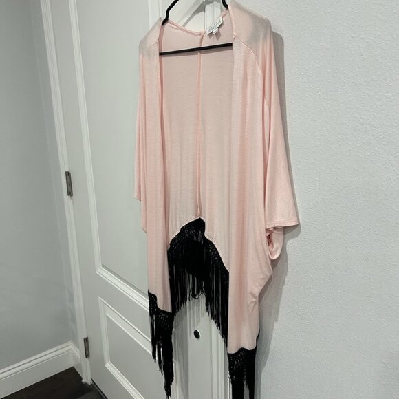Joseph A. Rayon Blend Open Front Cardigan Fringe Hem Size L Bohemian Cover-up - Picture 3 of 10